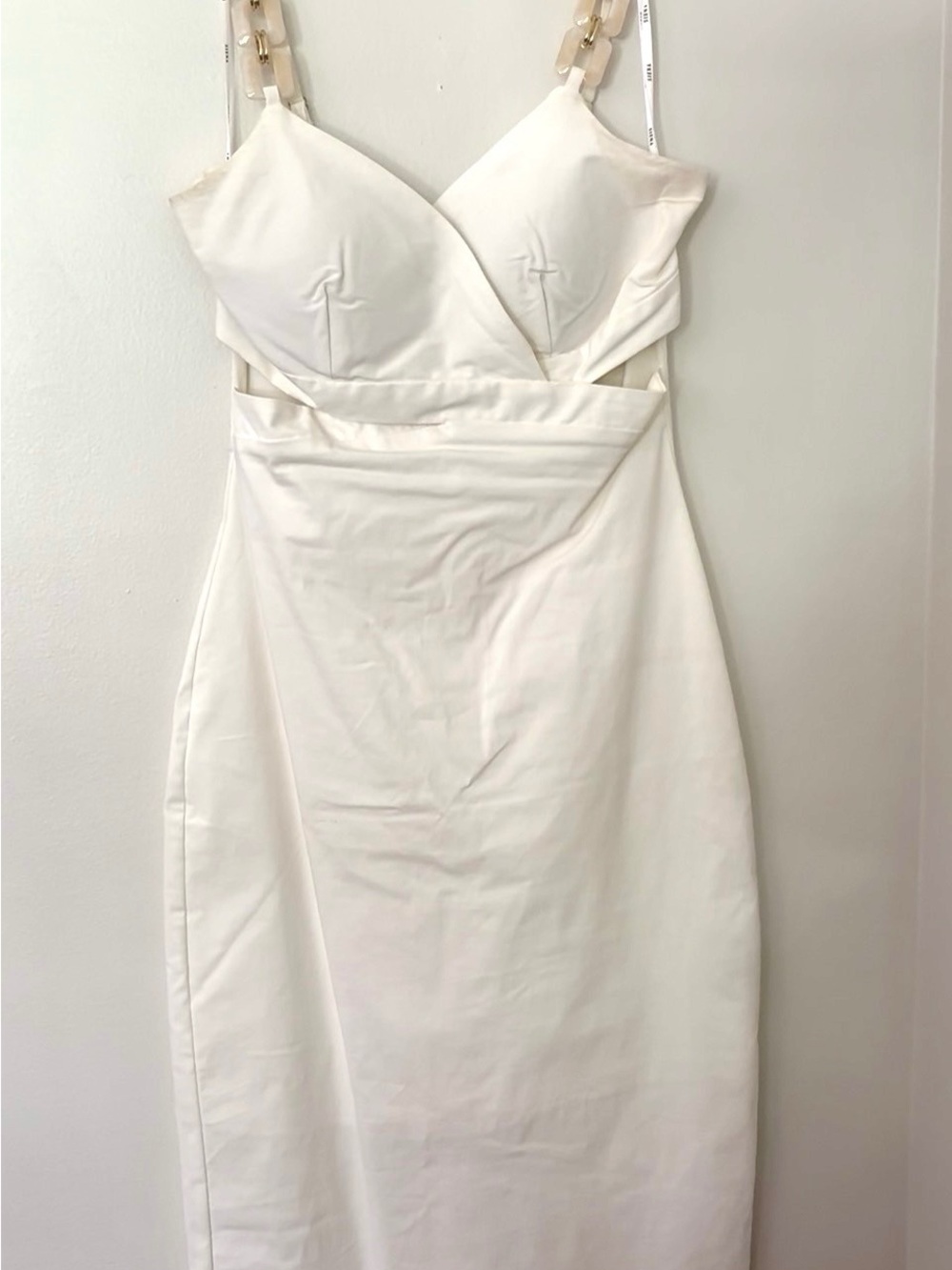Siena Studio Cream Midi Dress with Cutout Waist and Adjustable Straps
